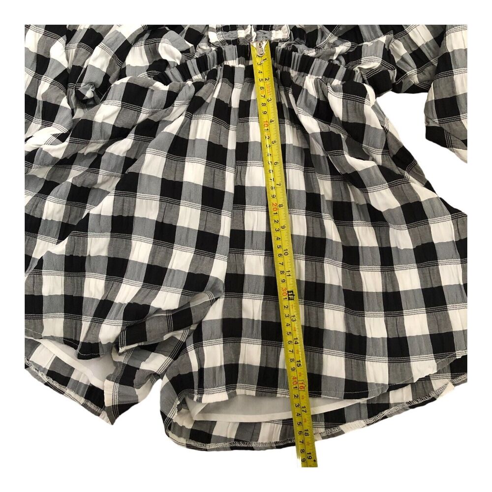 Maple Womens V Neck Gingam Checkered Puff Sleeve Beach Romper‎ Size Sz Med - Picture 4 of 12
